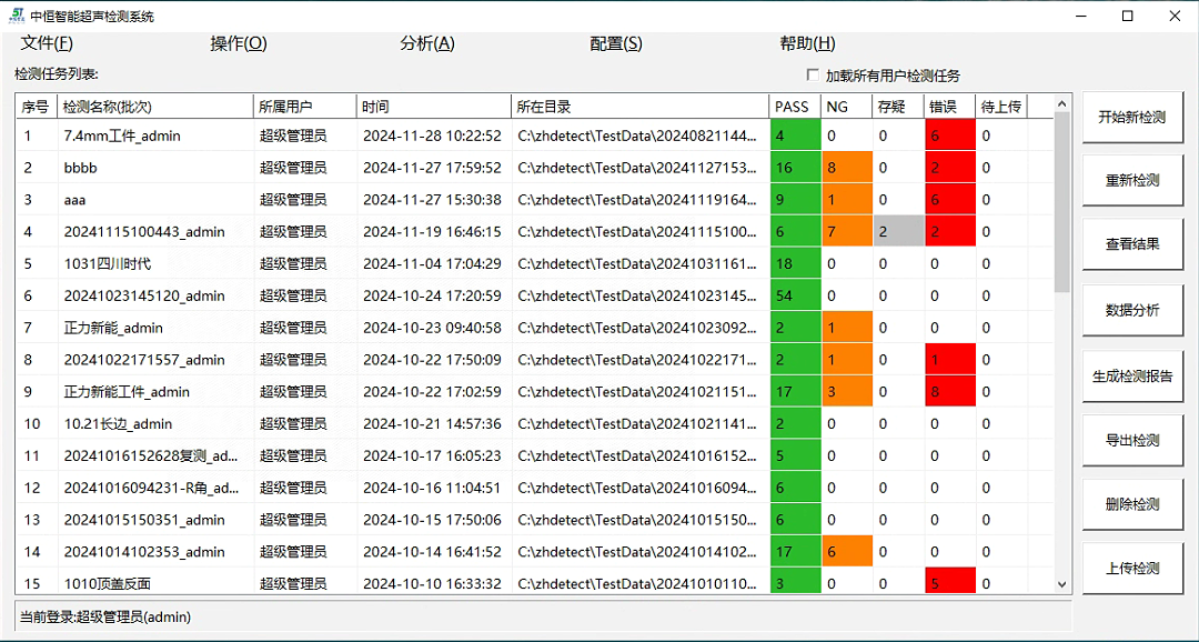 中恒智能超声检测系统界面